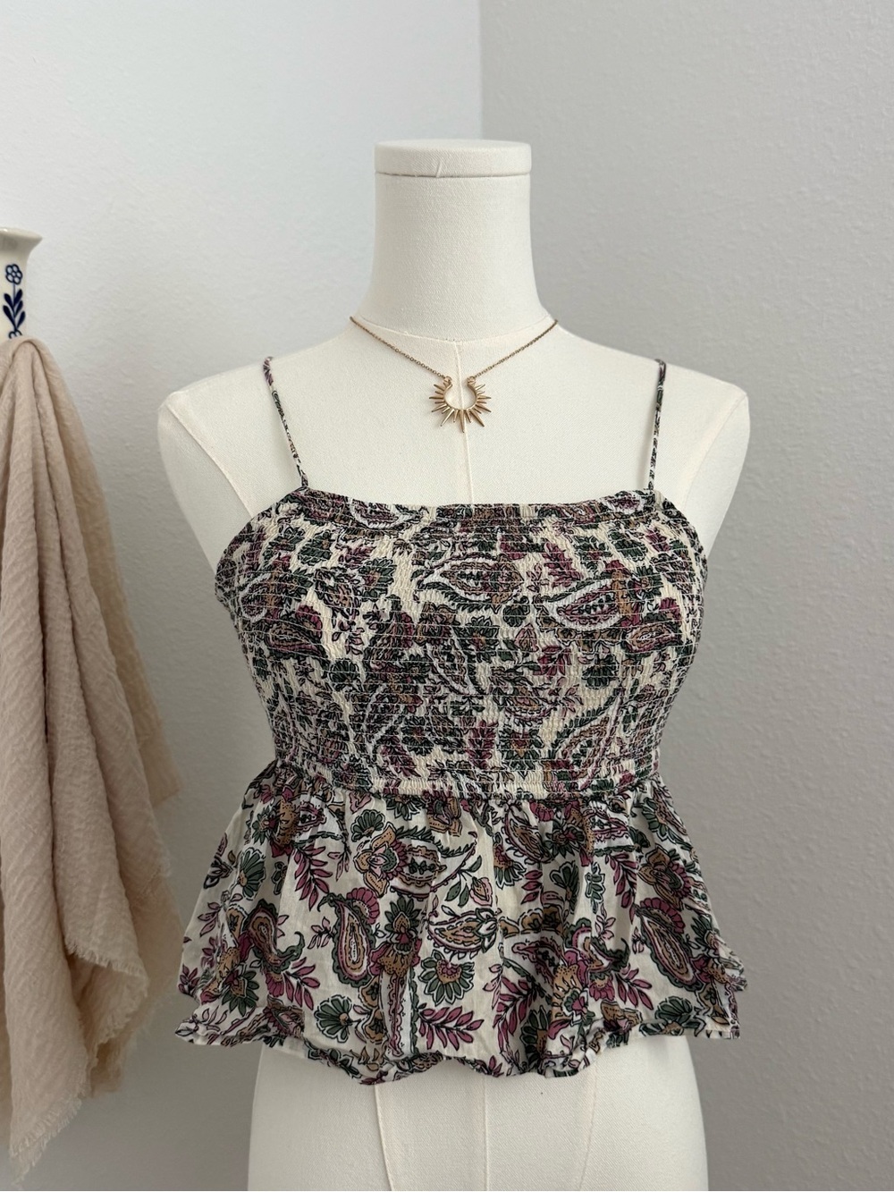 Patrons of Peace Paisley Smocked Boho Peplum Tank Top XS